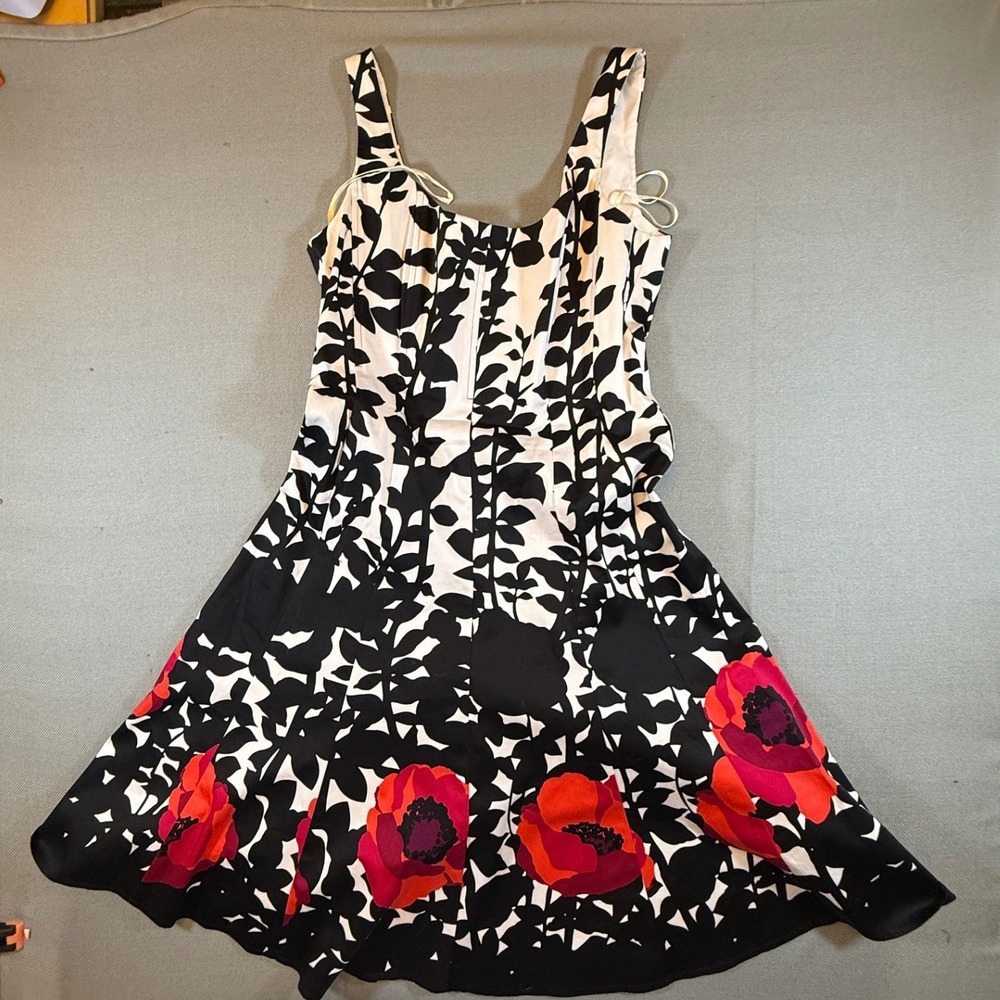 Jones New York Dress 6 Black White Red Poppy Floral Fit Flare Midi Dress 1907 - Picture 3 of 7